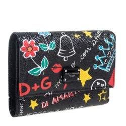 Pre Owned محفظة دولتشي أند غابانا طباعة غرافيتي سوداء ثلاثية الطي