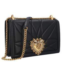 Pre Owned Dolce & Gabbana Black Lambskin Leather Devotion Large Shoulder Bag