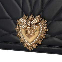 Pre Owned Dolce & Gabbana Black Lambskin Leather Devotion Large Shoulder Bag