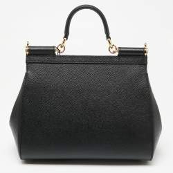 Dolce & Gabbana Black Dauphine Leather Medium Miss Sicily Top Handle Bag