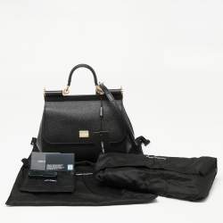 Dolce & Gabbana Black Dauphine Leather Medium Miss Sicily Top Handle Bag