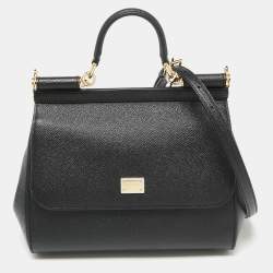 Dolce & Gabbana Black Dauphine Leather Medium Miss Sicily Top Handle Bag