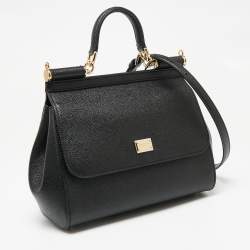 Dolce & Gabbana Black Dauphine Leather Medium Miss Sicily Top Handle Bag