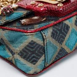 Pre Owned Dolce & Gabbana Multicolor Jacquard Lurex Fabric and Snakeskin Mini Lucia Embellished Shoulder Bag