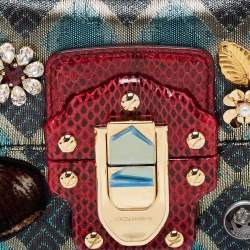 Pre Owned Dolce & Gabbana Multicolor Jacquard Lurex Fabric and Snakeskin Mini Lucia Embellished Shoulder Bag
