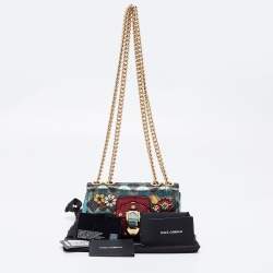 Pre Owned Dolce & Gabbana Multicolor Jacquard Lurex Fabric and Snakeskin Mini Lucia Embellished Shoulder Bag