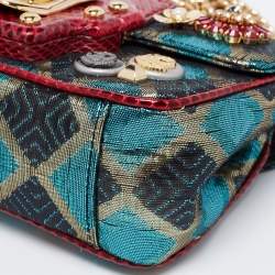 Pre Owned Dolce & Gabbana Multicolor Jacquard Lurex Fabric and Snakeskin Mini Lucia Embellished Shoulder Bag