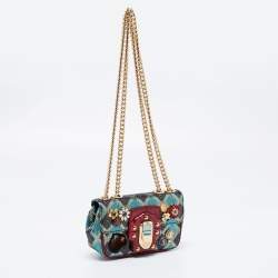 Pre Owned Dolce & Gabbana Multicolor Jacquard Lurex Fabric and Snakeskin Mini Lucia Embellished Shoulder Bag