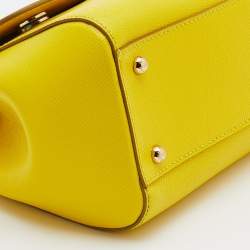 Pre Owned Dolce & Gabbana Yellow Flower Printed Leather Regular Miss Sicily Top Handle Bag