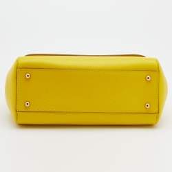 Pre Owned Dolce & Gabbana Yellow Flower Printed Leather Regular Miss Sicily Top Handle Bag