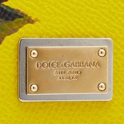 Pre Owned Dolce & Gabbana Yellow Flower Printed Leather Regular Miss Sicily Top Handle Bag