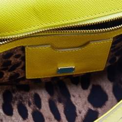 Pre Owned Dolce & Gabbana Yellow Flower Printed Leather Regular Miss Sicily Top Handle Bag