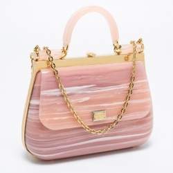 Pre Owned Dolce & Gabbana Rose Quartz Acrylic Miss Sicily Box Clutch