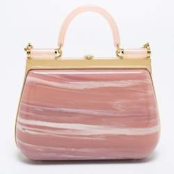 Pre Owned Dolce & Gabbana Rose Quartz Acrylic Miss Sicily Box Clutch