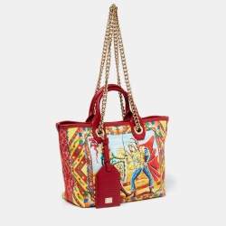 Pre Owned حقيبة يد توتس  دولتشي آند غابانا كابري جلد نقشة السحلية وكانفاس مطبوع متعدد الألوان صغيرة