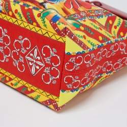 Pre Owned حقيبة يد توتس  دولتشي آند غابانا كابري جلد نقشة السحلية وكانفاس مطبوع متعدد الألوان صغيرة