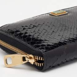 Pre Owned Dolce & Gabbana Black Python Zip Around Wallet