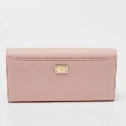 Pre Owned Dolce & Gabbana Pink Leather Dauphine Continental Wallet 