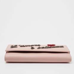 Pre Owned Dolce & Gabbana Pink Leather Dauphine Continental Wallet 