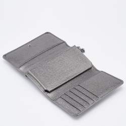 Dolce & Gabbana Metallic Grey Leather Miss Sicily Von Studded Wallet on Chain
