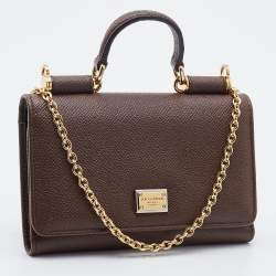 Dolce & Gabbana Brown Leather Miss Sicily Von Wallet on Chain