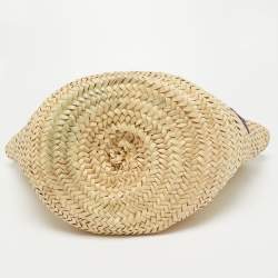 Pre Owned Dolce & Gabbana Green/Natural Raffia and Lizard Embossed Leather Kendra Tote