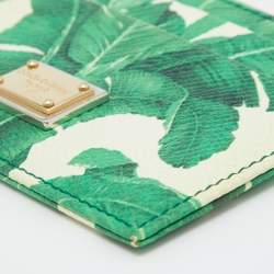 Pre Owned Dolce & Gabbana White/Green Leather Banana Leaf Print Card Holder