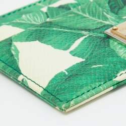 Pre Owned Dolce & Gabbana White/Green Leather Banana Leaf Print Card Holder