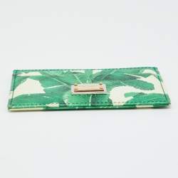 Pre Owned Dolce & Gabbana White/Green Leather Banana Leaf Print Card Holder