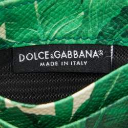 Pre Owned Dolce & Gabbana White/Green Leather Banana Leaf Print Card Holder