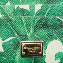Pre Owned Dolce & Gabbana White/Green Leather Banana Leaf Print Card Holder