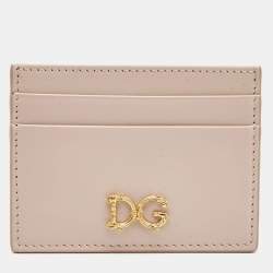 Pre Owned Dolce & Gabbana Beige Leather DG Logo Card Holder
