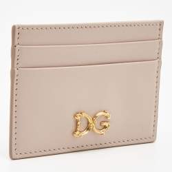 Pre Owned Dolce & Gabbana Beige Leather DG Logo Card Holder