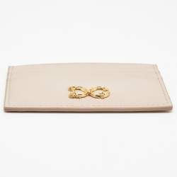 Pre Owned Dolce & Gabbana Beige Leather DG Logo Card Holder