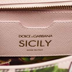Dolce & Gabbana Pink Fig Print Leather Medium Embellished Sicily Top Handle Bag
