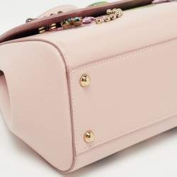 Dolce & Gabbana Pink Fig Print Leather Medium Embellished Sicily Top Handle Bag