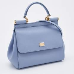 Pre Owned Dolce & Gabbana Blue Leather Small Miss Sicily Top Handle Bag