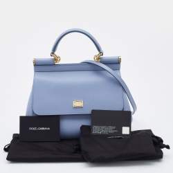 Pre Owned Dolce & Gabbana Blue Leather Small Miss Sicily Top Handle Bag