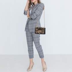 Pre Owned Dolce & Gabbana Black/Brown Leopard Print Canvas and Leather Medium Devotion Shoulder Bag