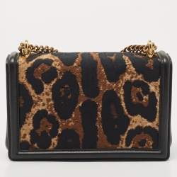 Pre Owned Dolce & Gabbana Black/Brown Leopard Print Canvas and Leather Medium Devotion Shoulder Bag