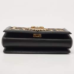 Pre Owned Dolce & Gabbana Black/Brown Leopard Print Canvas and Leather Medium Devotion Shoulder Bag