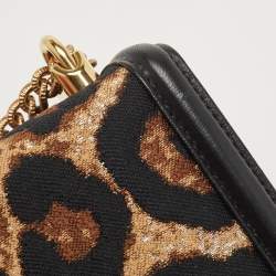 Pre Owned Dolce & Gabbana Black/Brown Leopard Print Canvas and Leather Medium Devotion Shoulder Bag