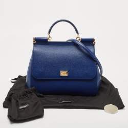 Dolce & Gabbana Blue Leather Regular Miss Sicily Top Handle Bag