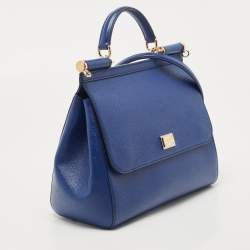 Dolce & Gabbana Blue Leather Regular Miss Sicily Top Handle Bag
