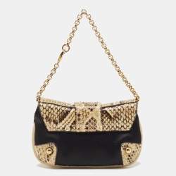 Pre Owned Dolce & Gabbana Beige/Black Python and Satin Chain Coin Purse