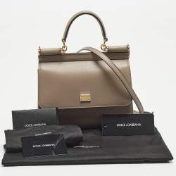 Dolce & Gabbana Taupe Leather Small Miss Sicily Top Handle Bag