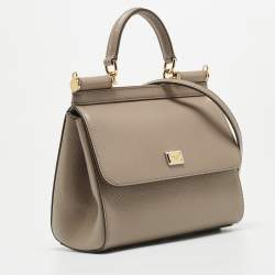 Dolce & Gabbana Taupe Leather Small Miss Sicily Top Handle Bag