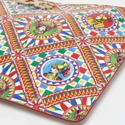 Pre Owned Dolce & Gabbana Multicolor Carretto and Queen Print Leather Wristlet Pouch 