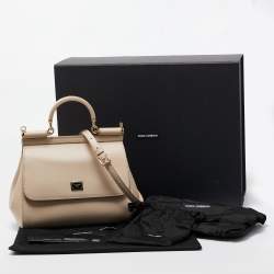 Dolce & Gabbana Beige Leather Medium Miss Sicily Top Handle Bag