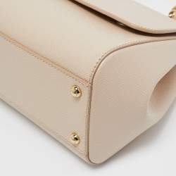 Dolce & Gabbana Beige Leather Medium Miss Sicily Top Handle Bag